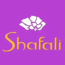 Purple background with a white flower and the word 'Shafali' in yellow text.