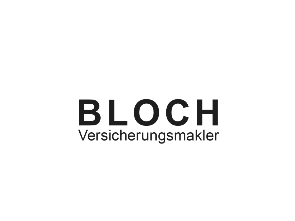 Logo mit dem Text 'BLOCH Versicherungsmakler' in Schwarz auf weißem Hintergrund.