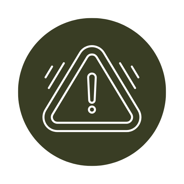 Icon of exclamation point in a triangle to convey safety issues