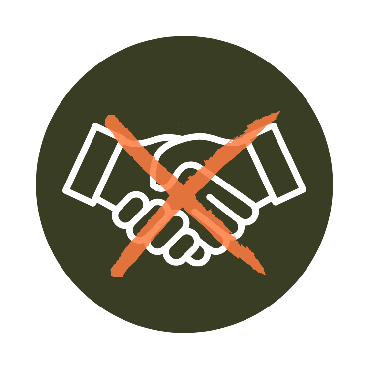 Icon of hands shaking with an x over them to convey a broken agreement