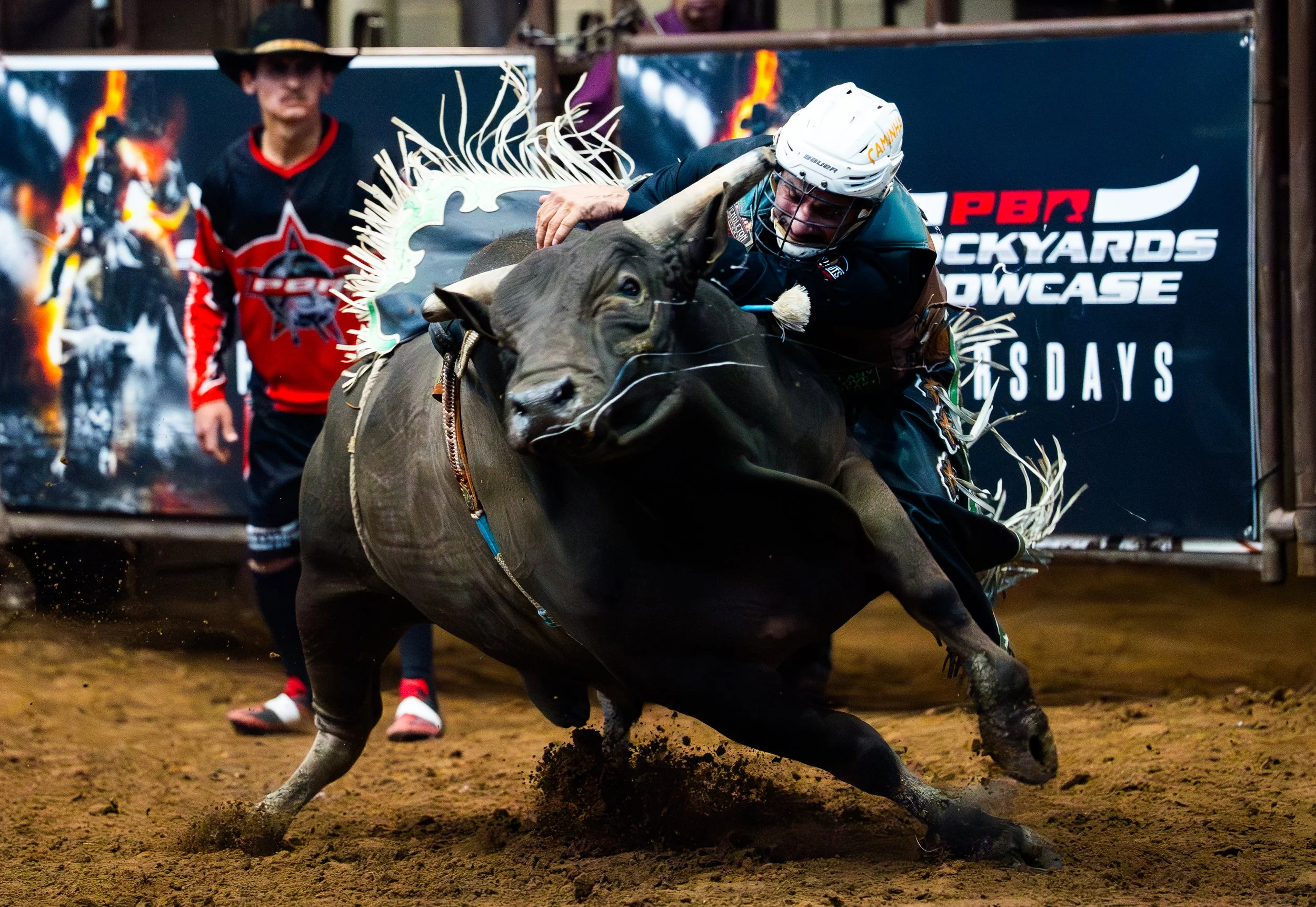 Rookie vs Vet 
-
Ednei Camnihas takes his go at rookie bull, Hilton 180k at Cowtown Coliseum in Ft Worth, TX. Caminhas is the oldest rider on the Professional Bull Riders roster.