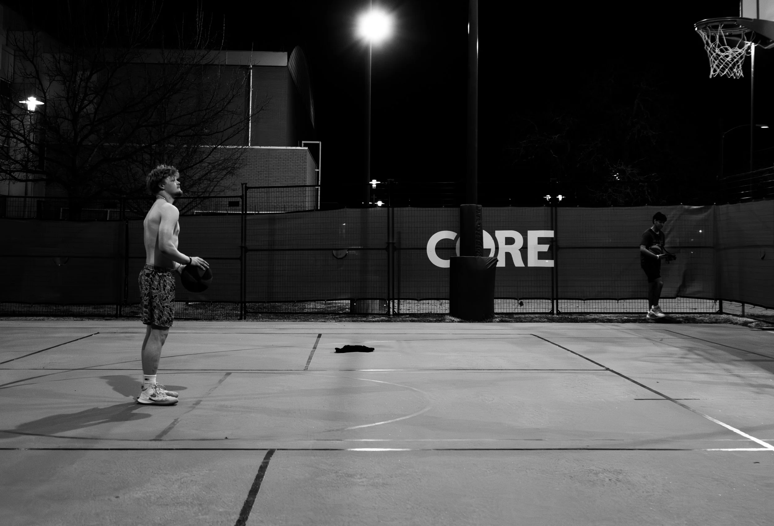 Can't leave on a miss 
-
University of North Texas students Gunner Talbot and Simon Mejia end their practice outside of Pohl Rec Center. Talbot prepares to shoot a free throw after telling Mejia "I can't leave on a miss."