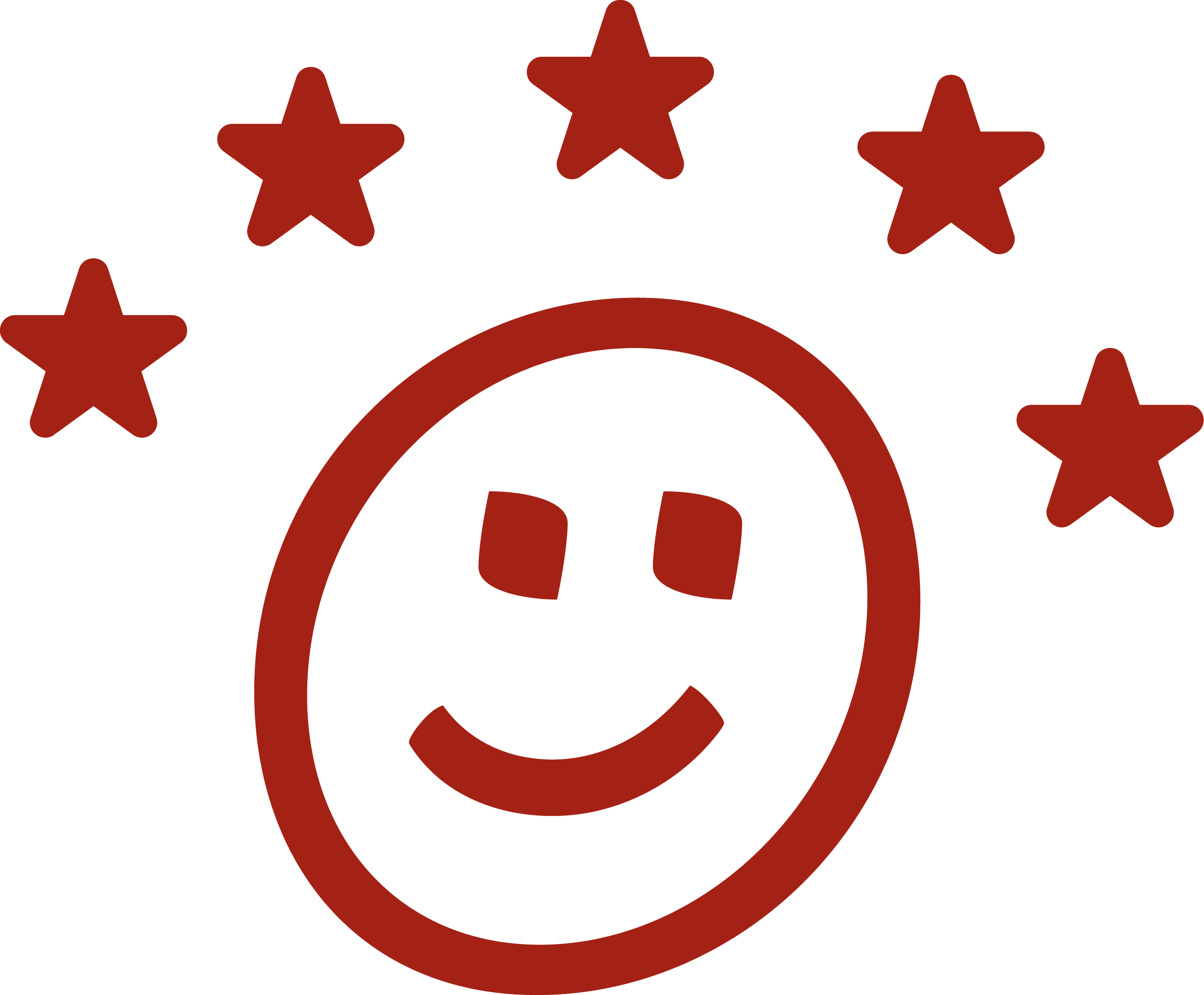 smiley face with five stars around it