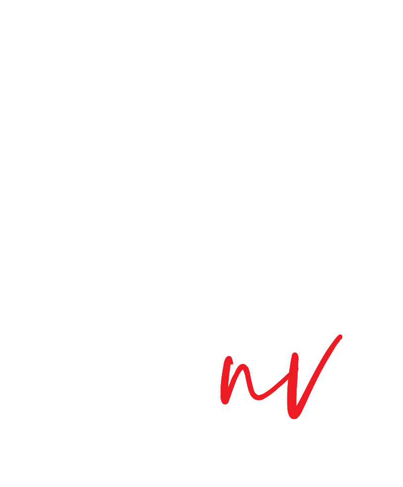 Text on a black background that reads 'REC O V ER' in large white letters, with a small red handwritten 'nv' at the bottom right.