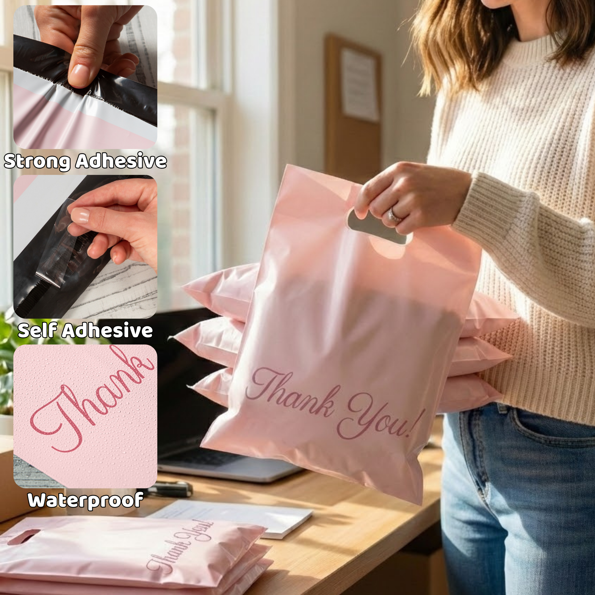 A woman packing pink