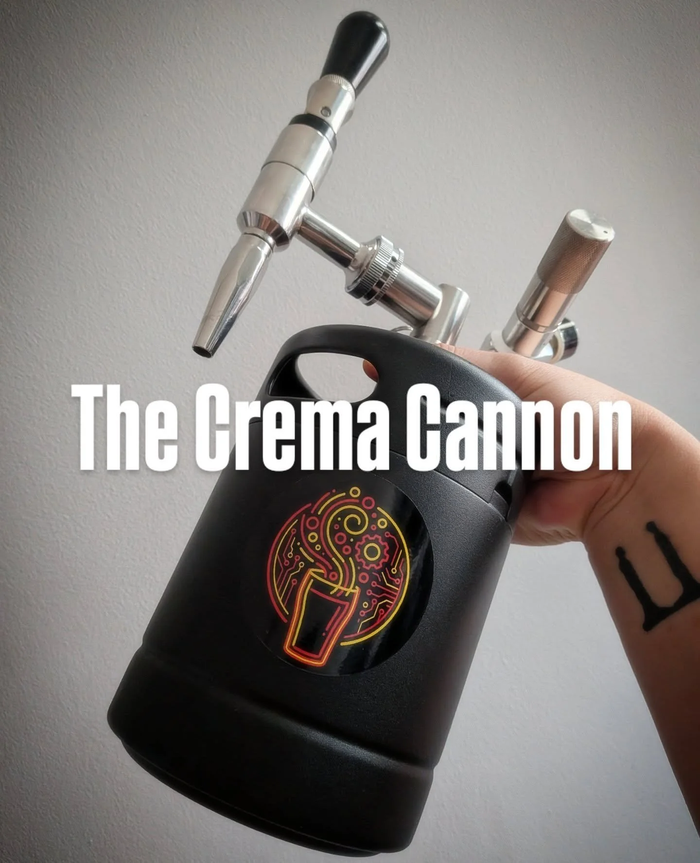 Introducing The Crema Cannon: The world's first portable nitro-shaken cocktail dispenser with Tap-To-Mouth (TTM) technology. 🎯
Whether it&rsquo;s morning, afternoon, or night, The Crema Cannon consistently blasts creamy, nitro-shaken delights all ov