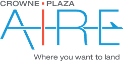Logo for Crowne Plaza AiRE with the tagline 'Where you want to land'
