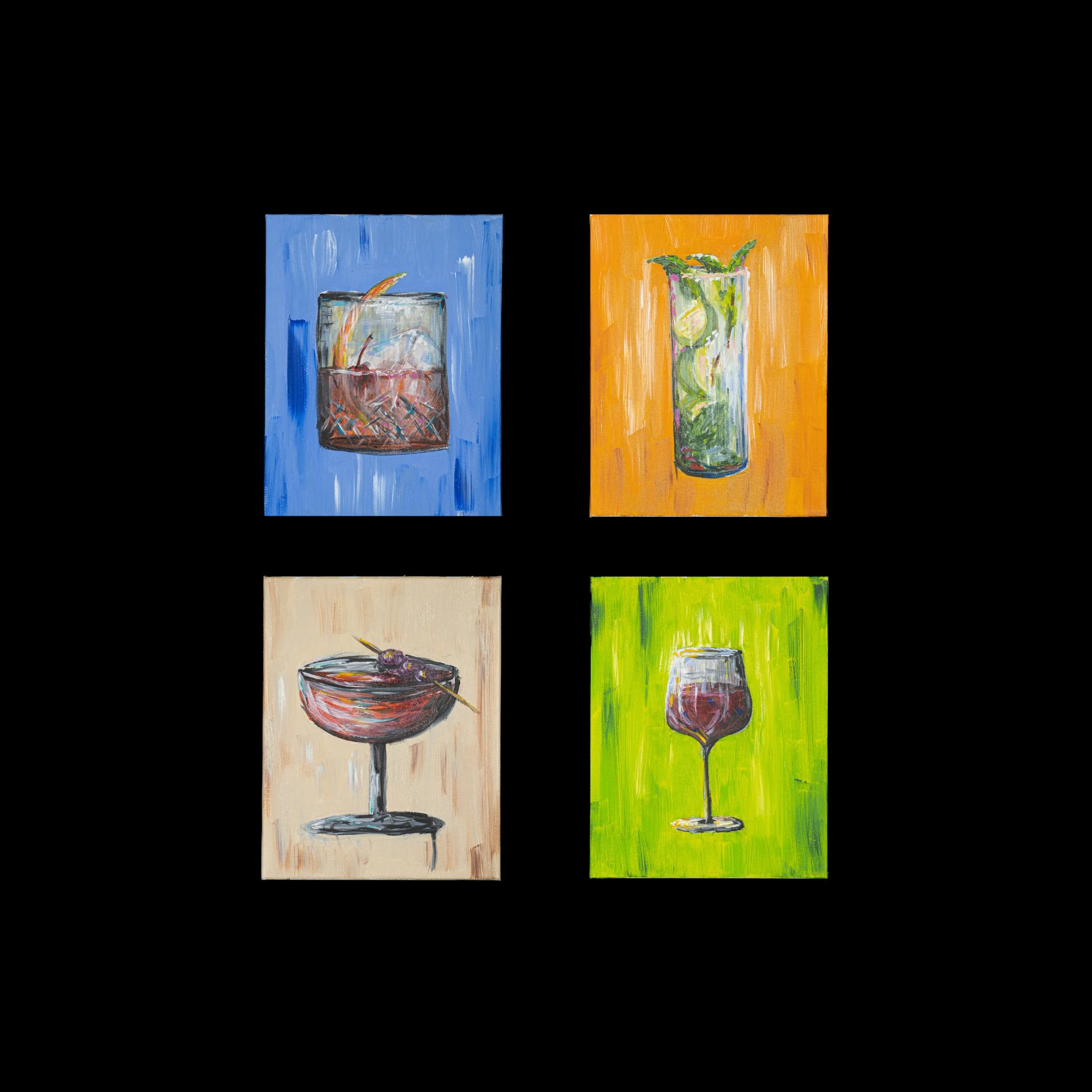 old fashion, mojito, manhattan,  wine