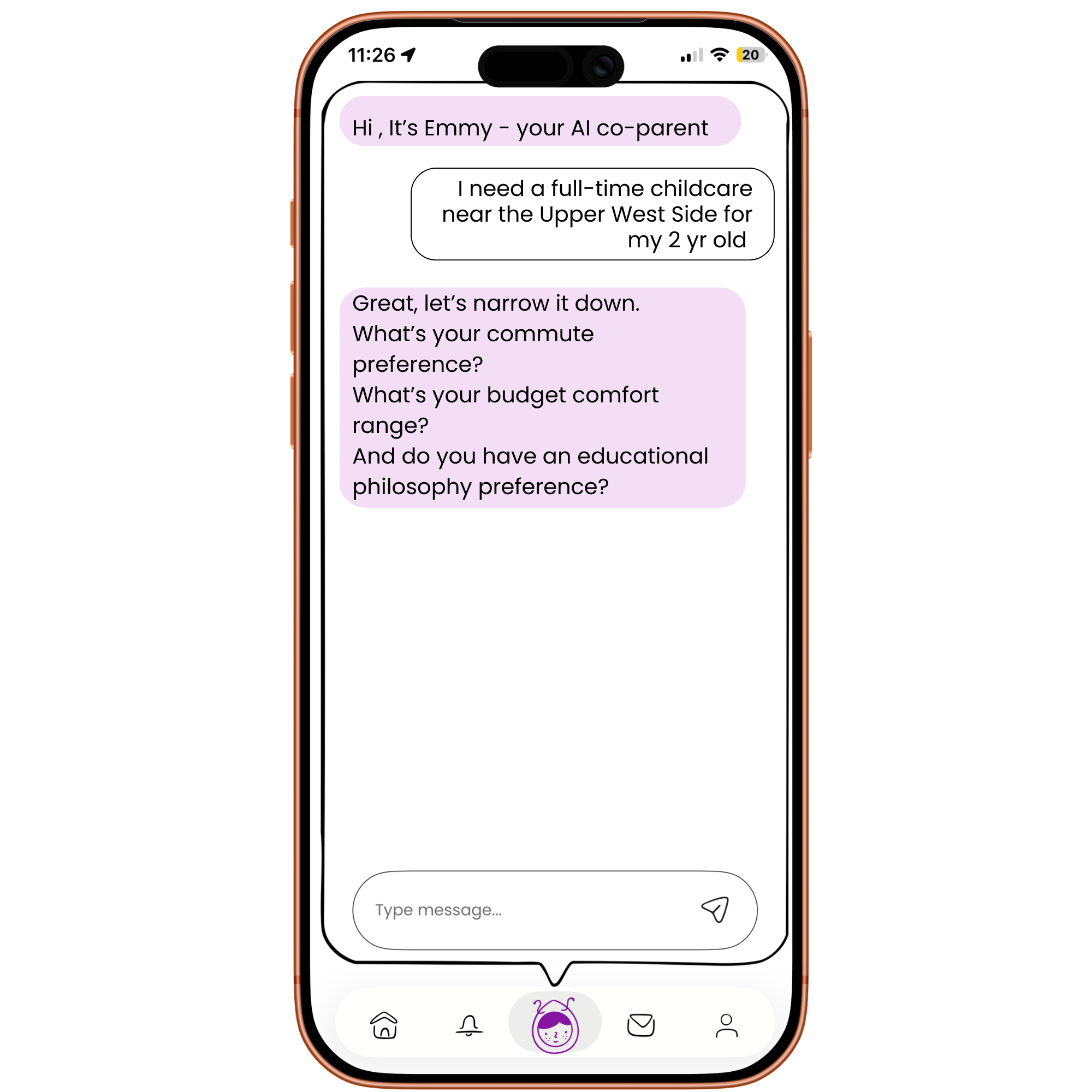 Emmy narrows childcare options using structured questions