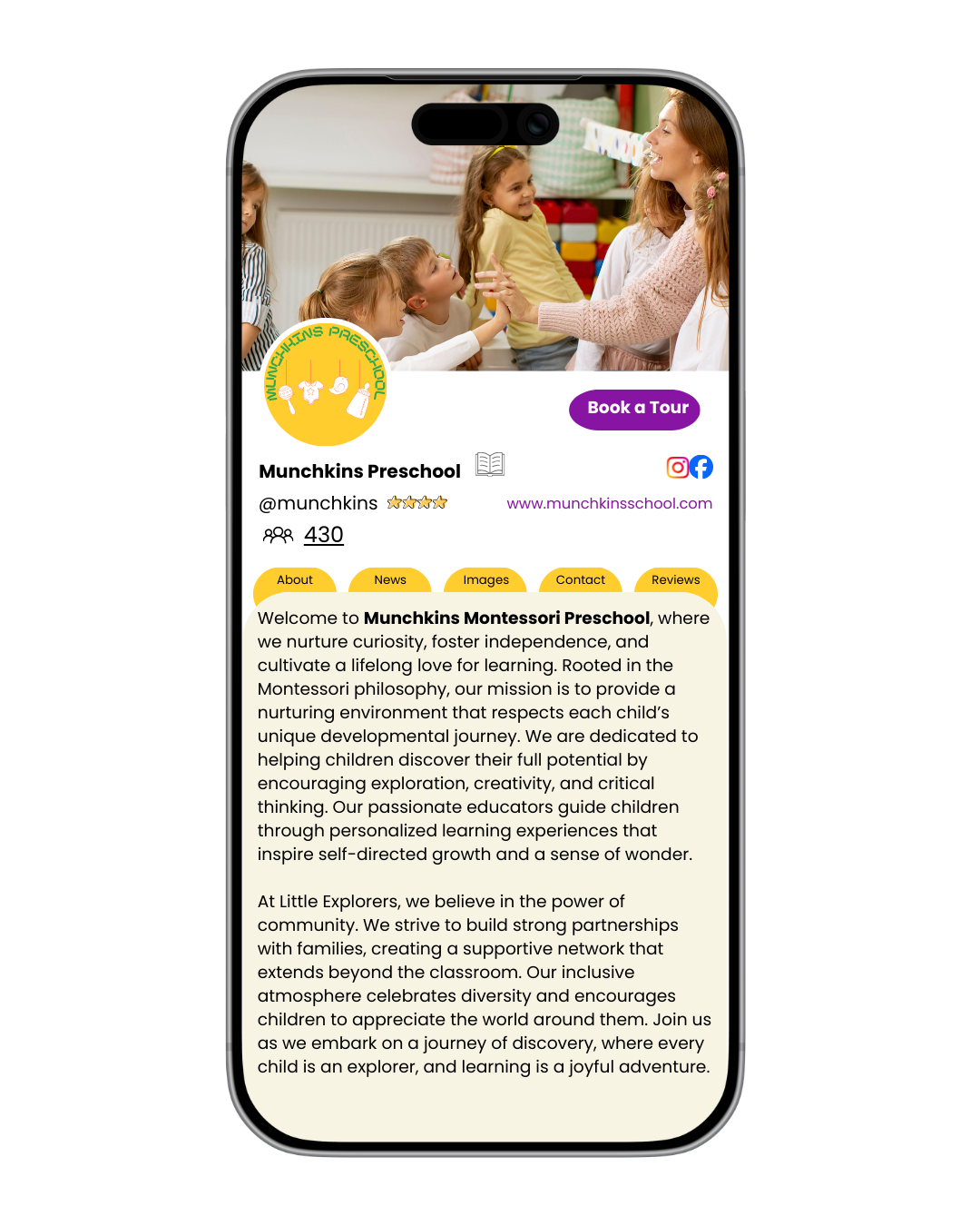 Provider profile example showing services, approach, and information”