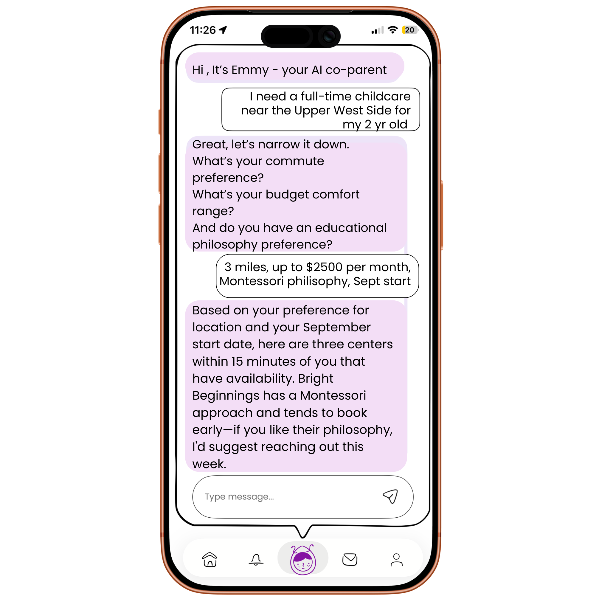 Emmy, AI coparent guiding a parent find the perfect school