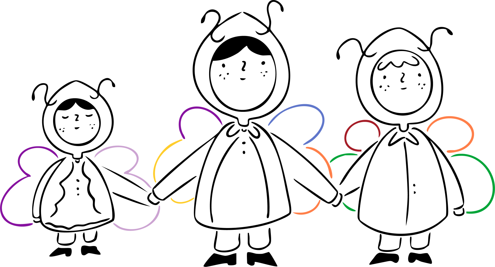 Illustration of diverse children holding hands with butterfly wings, symbolizing community, inclusion, and family support.