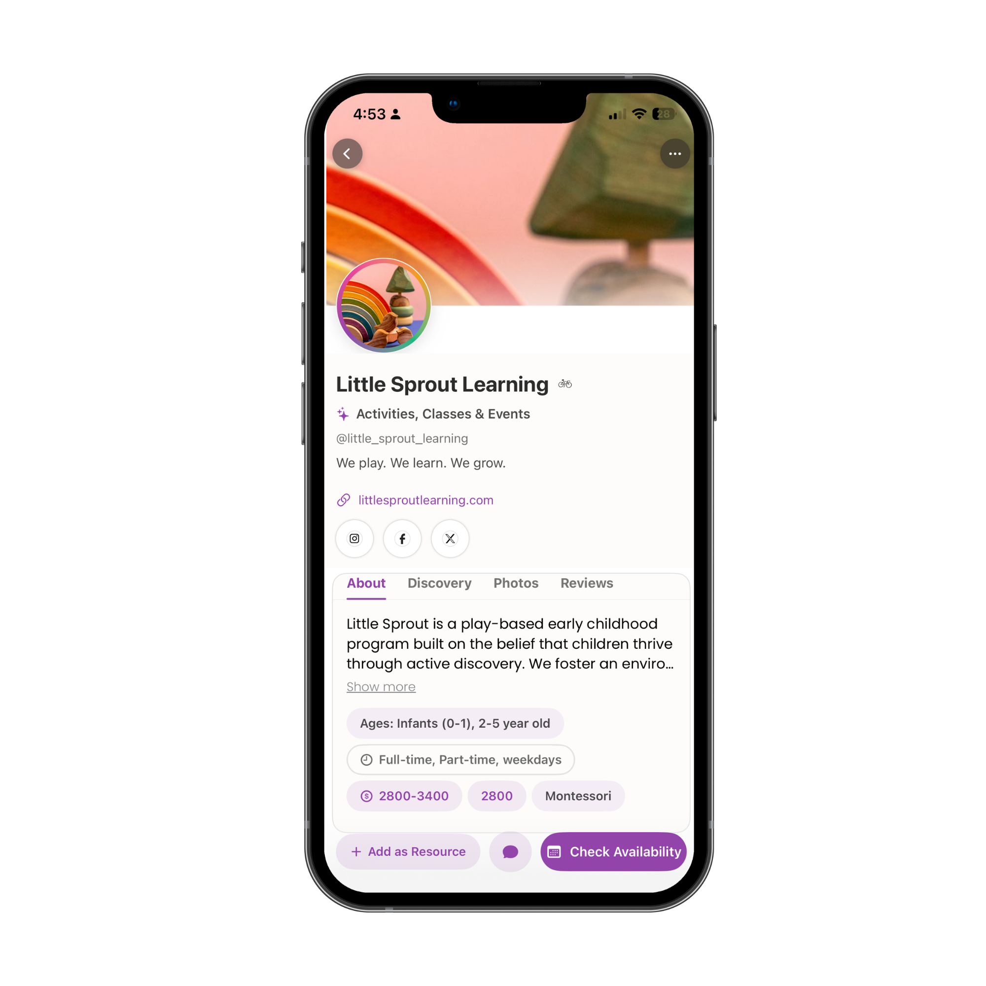 Screenshot of a business profile