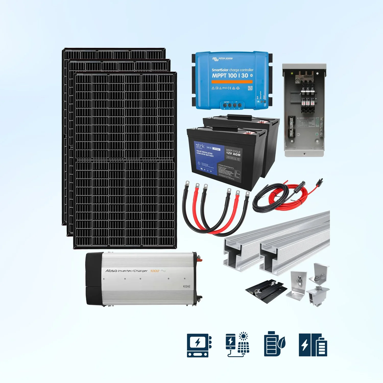Kit 4 : 3 Panel 12V System with 2 Batteries