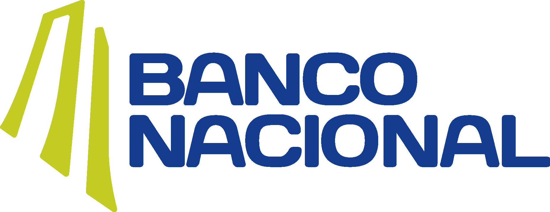 Logotipo del Banco Nacional con líneas verdes y texto azul.