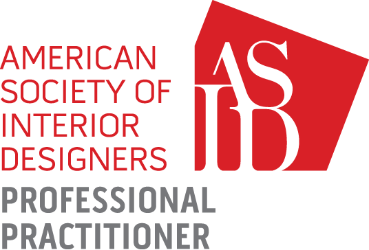 Logo of the American Society of Interior Designers featuring their acronym and designation as a professional practitioner.