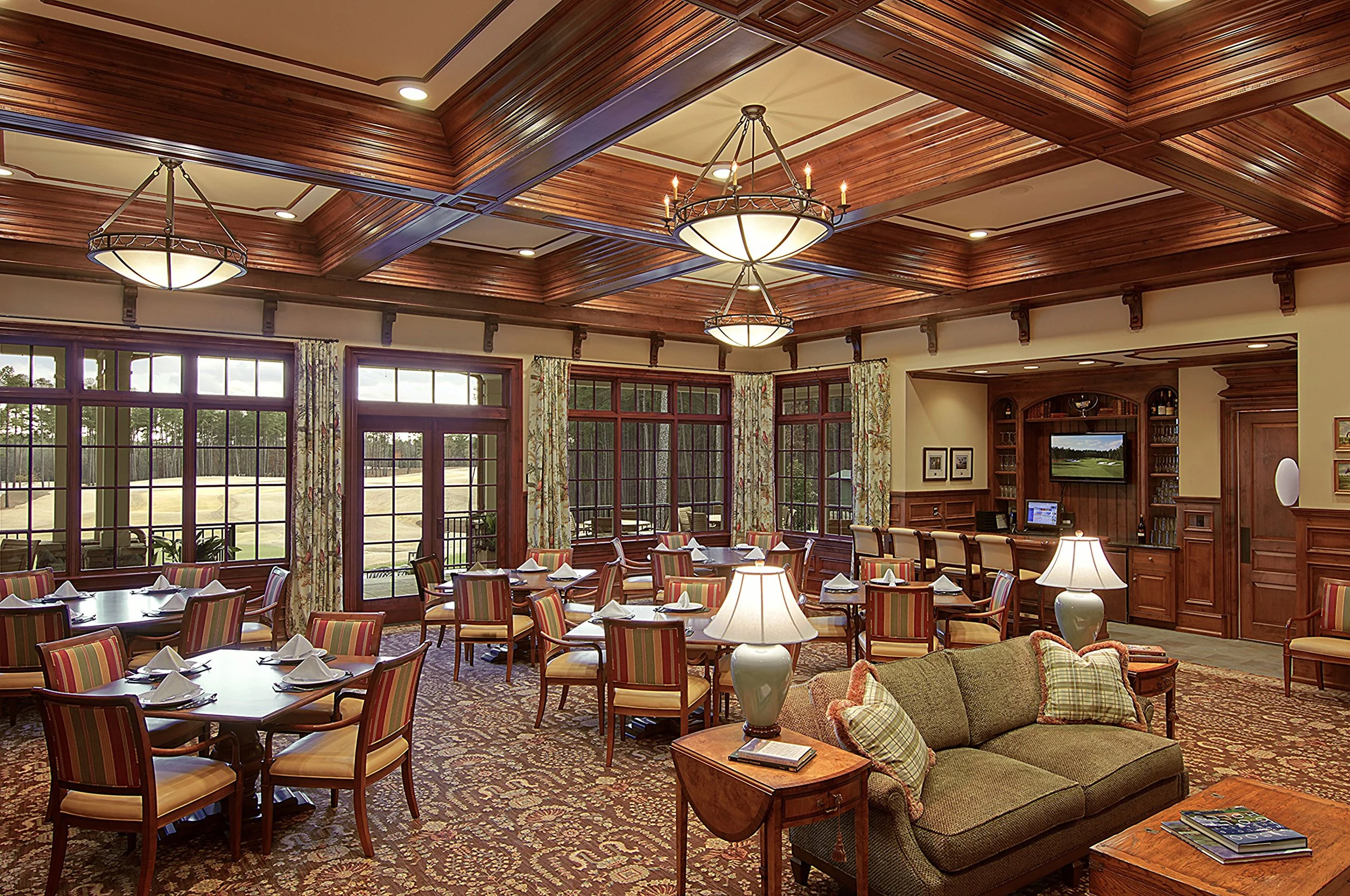 Luxury commercial lounge design and furnishings procurement for Old Chatham Golf Club.