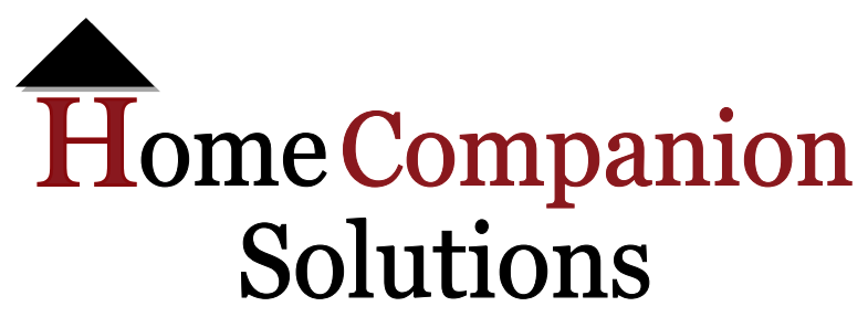 Logo for Home Companion Solutions featuring a black house roof icon above the text.