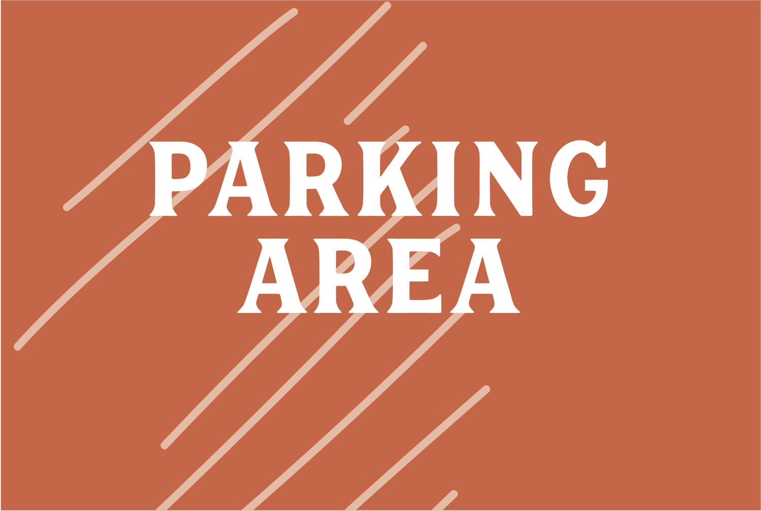 Sign with white text that reads 'PARKING AREA' on a brown background with diagonal light beige lines.