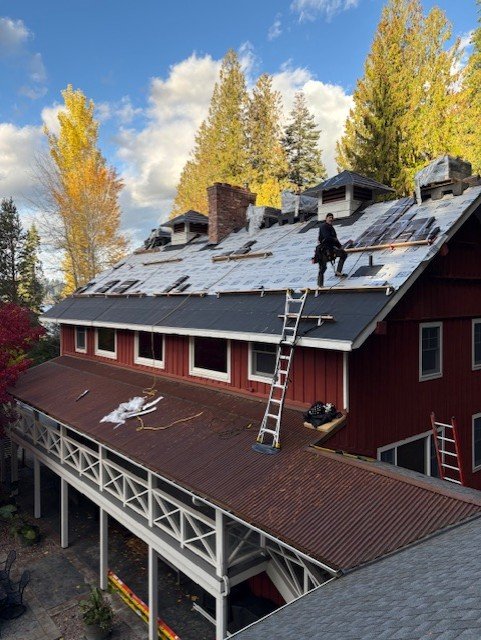 Brava Shake Roof Replacement in progress by Willenborg Roofing on a residential home in Hayden, North Idaho.
