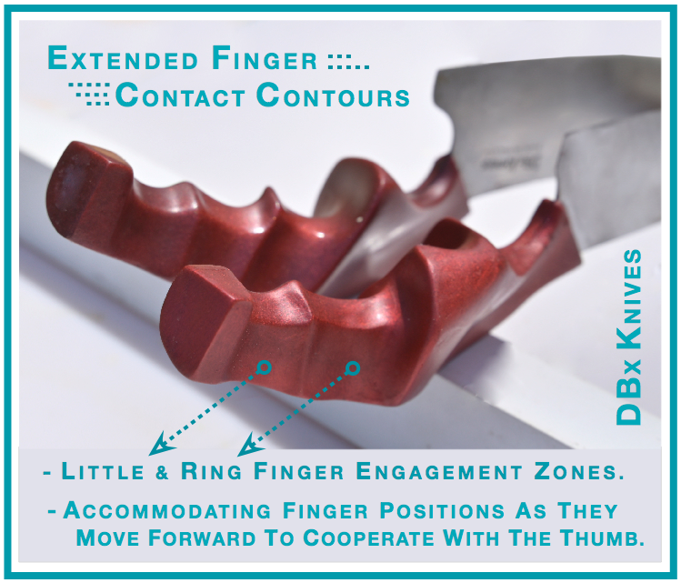 DBx extended finger contact contours — little and ring finger engagement zones for amputation