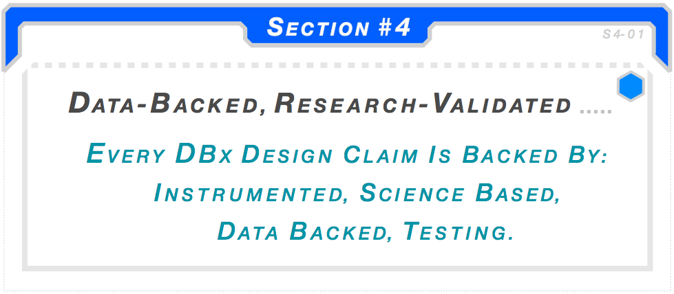 Section 4 — The Science Behind The Design: every DBx design claim is data-backed, research-validated and instrumented science-based. DBx Knives More Info page.