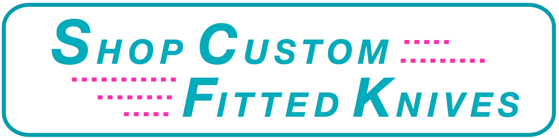 Button linking to DBx Knives shop — browse custom sized-to-fit chef knives across 14 left and 14 right-hand handle variants, available in multiple blade sizes, styles, steel types and handle colors. Made in the USA.