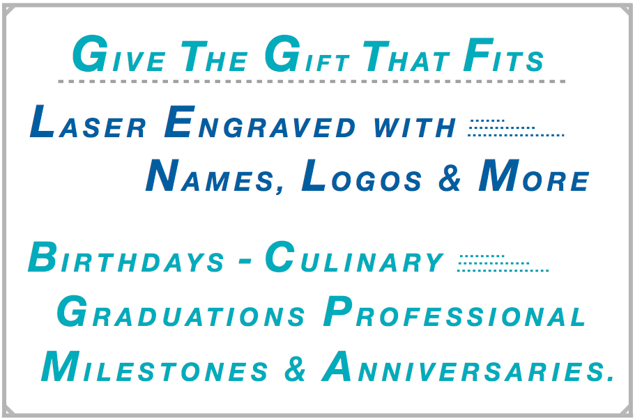 DBx Knives custom chef knives laser engraved with names, logos and more. Personalized gifts for birthdays, culinary graduations, professional milestones and anniversaries. Hand-optimized sized-to-fit, Made in the USA.