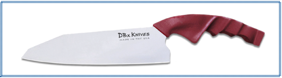 DBx 7 inch chef knife right handed 88mm fitted handle — dark red