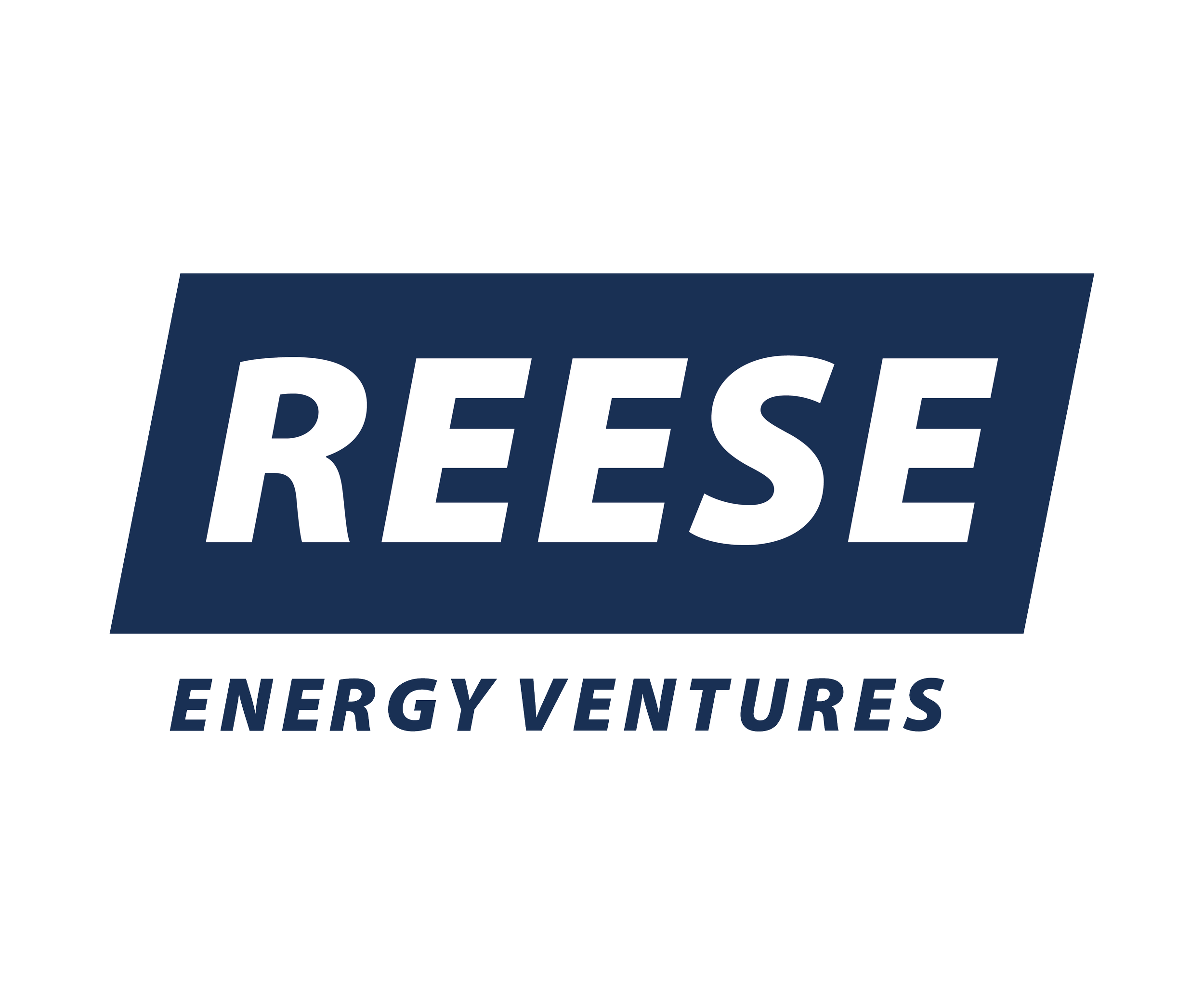 Reese Energy Ventures logo with the word 'REESE' in white letters on a blue tilted rectangle, and 'ENERGY VENTURES' in dark blue below.