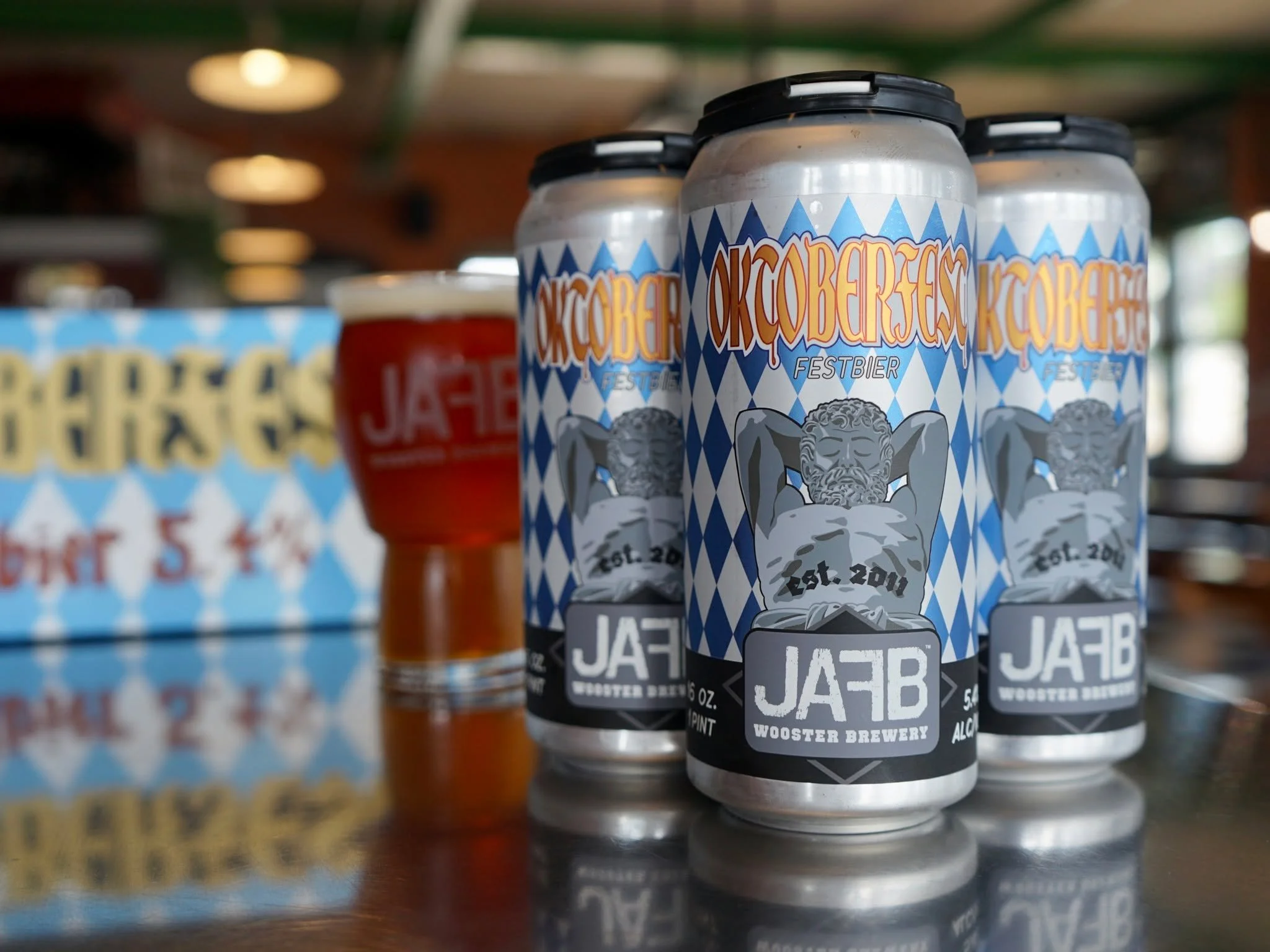 Okotberfest is here 🍺🥨

The heat may be telling a different story, but it's officially Oktoberfest Season here at JAFB 🍻 This clean, balanced Lager has a bready and toasty profile. A traditional style Festbier that pairs well with pretzels and goo