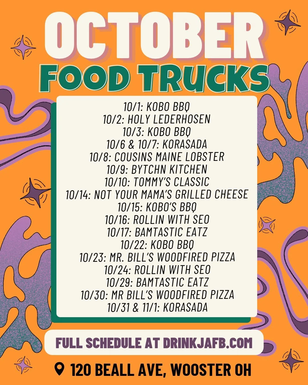 October Food Trucks are Live 🎃👻 Lots of great eats comin this month!