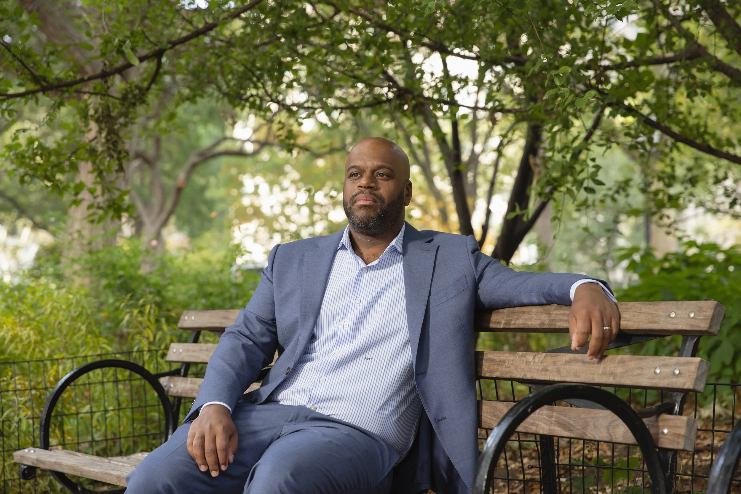 Nolan Townsend poses for a photo in a park in Manhattan for Business Insider.