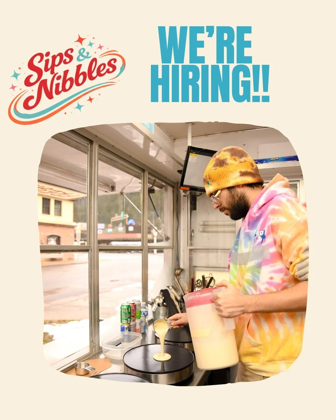 Sips &amp; Nibbles is looking for our next Cr&eacute;pe artist! We're a retro, fun crepe &amp; ramen food truck serving comfort food with personality. We&rsquo;re looking for a multitasking, people-loving cook who enjoys working fast, talking to gues