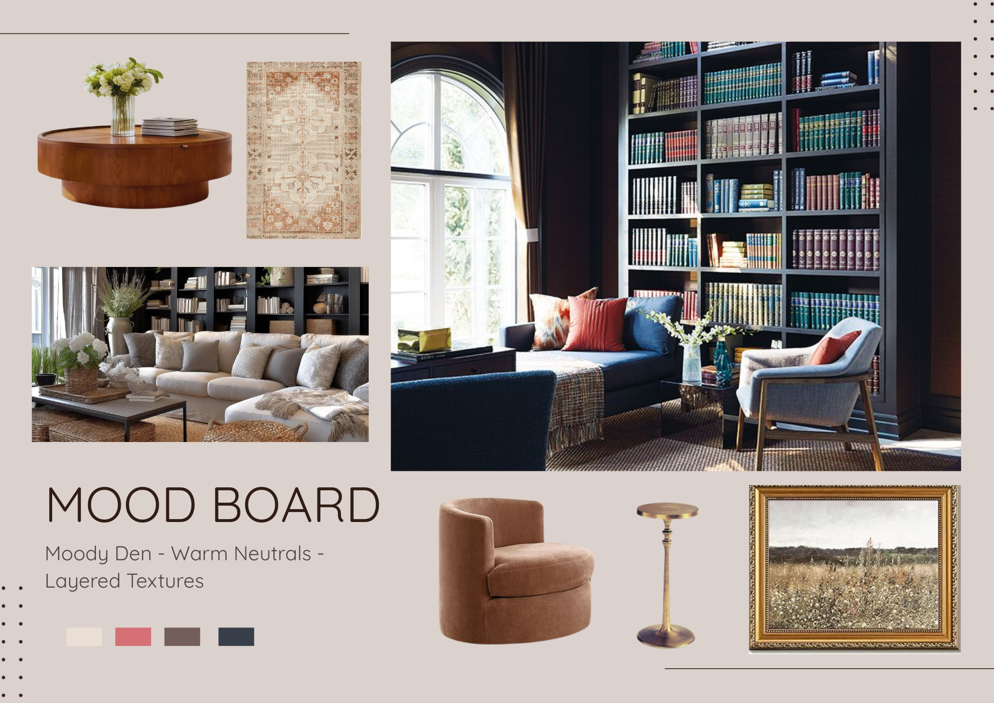 Moody Den Inspiration: Warm Neutral Living Room  with Layered Textures