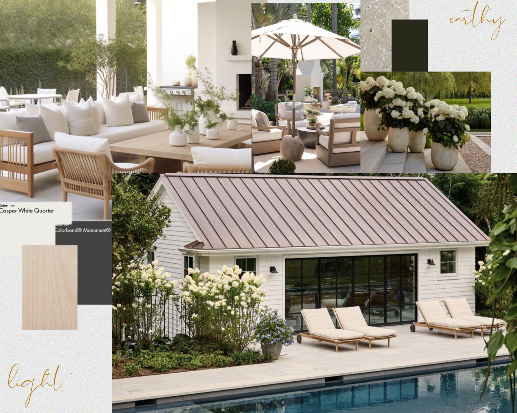 Modern Backyard Mood Board: Cream, Wood, White + Clean Lines