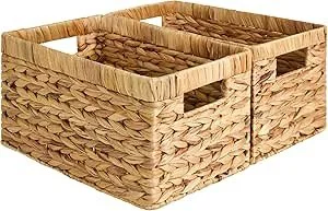 StorageWorks Wicker Basket Storage Organization, Woven Baskets for Organizing, Wicker Storage Basket with Handles for Pantry, Shelves, Panier Rangement Osier, Large, Natural Water Hyacinth, 2-Pack
