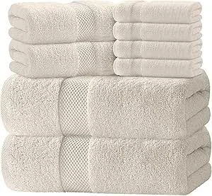 White Classic Luxury Ivory Bath Towel Set - Combed Cotton Hotel Quality Absorbent 8 Piece Towels | 2 Bath Towels | 2 Hand Towels | 4 Washcloths [Worth $72.95] 8 Pack | Ivory