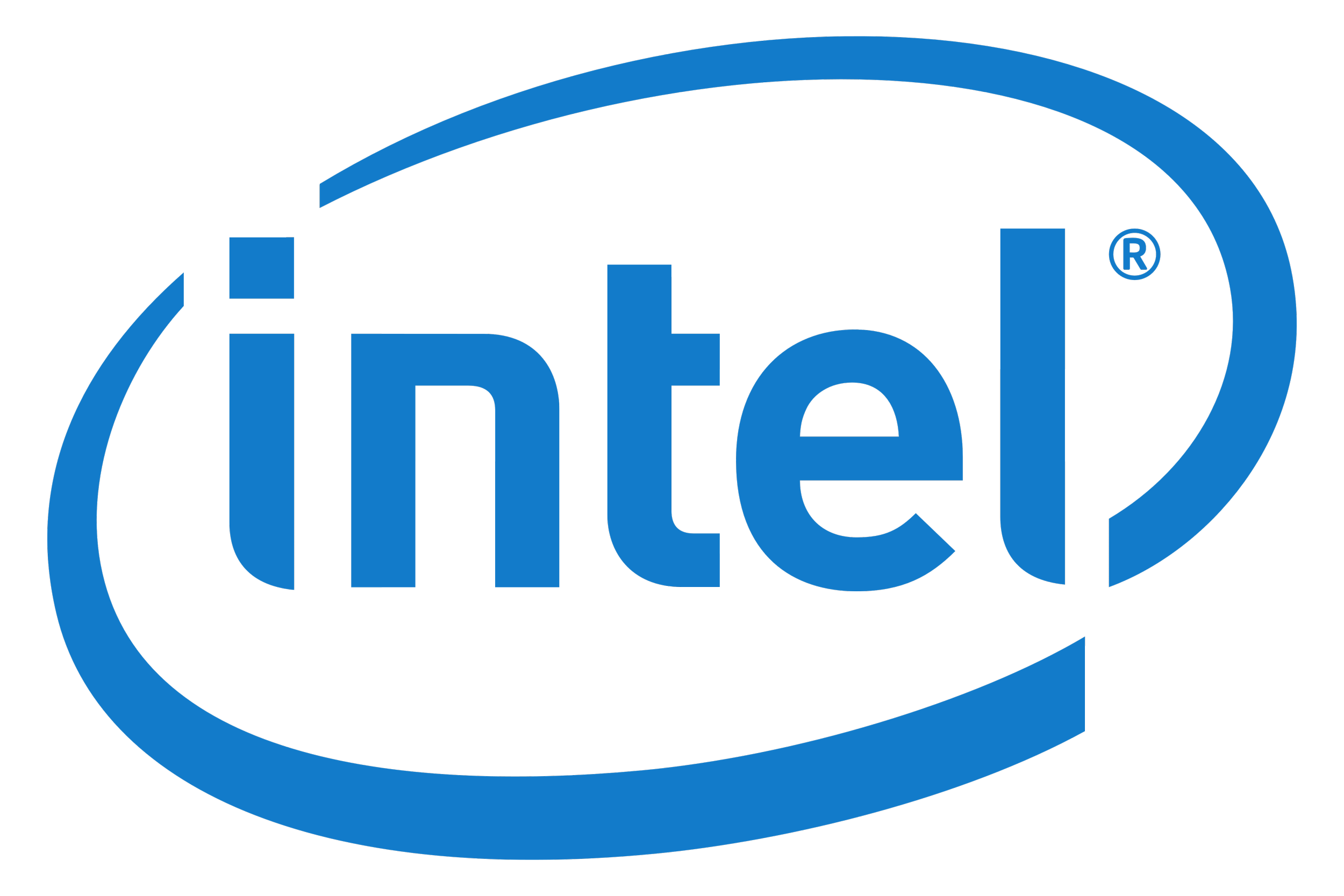 Intel logo in blue with the word 'Intel' inside a blue oval.