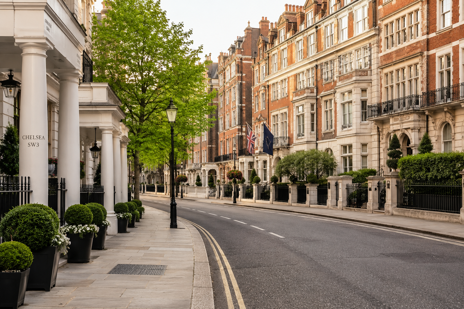 Premium residential properties and streets in Chelsea, Central London.