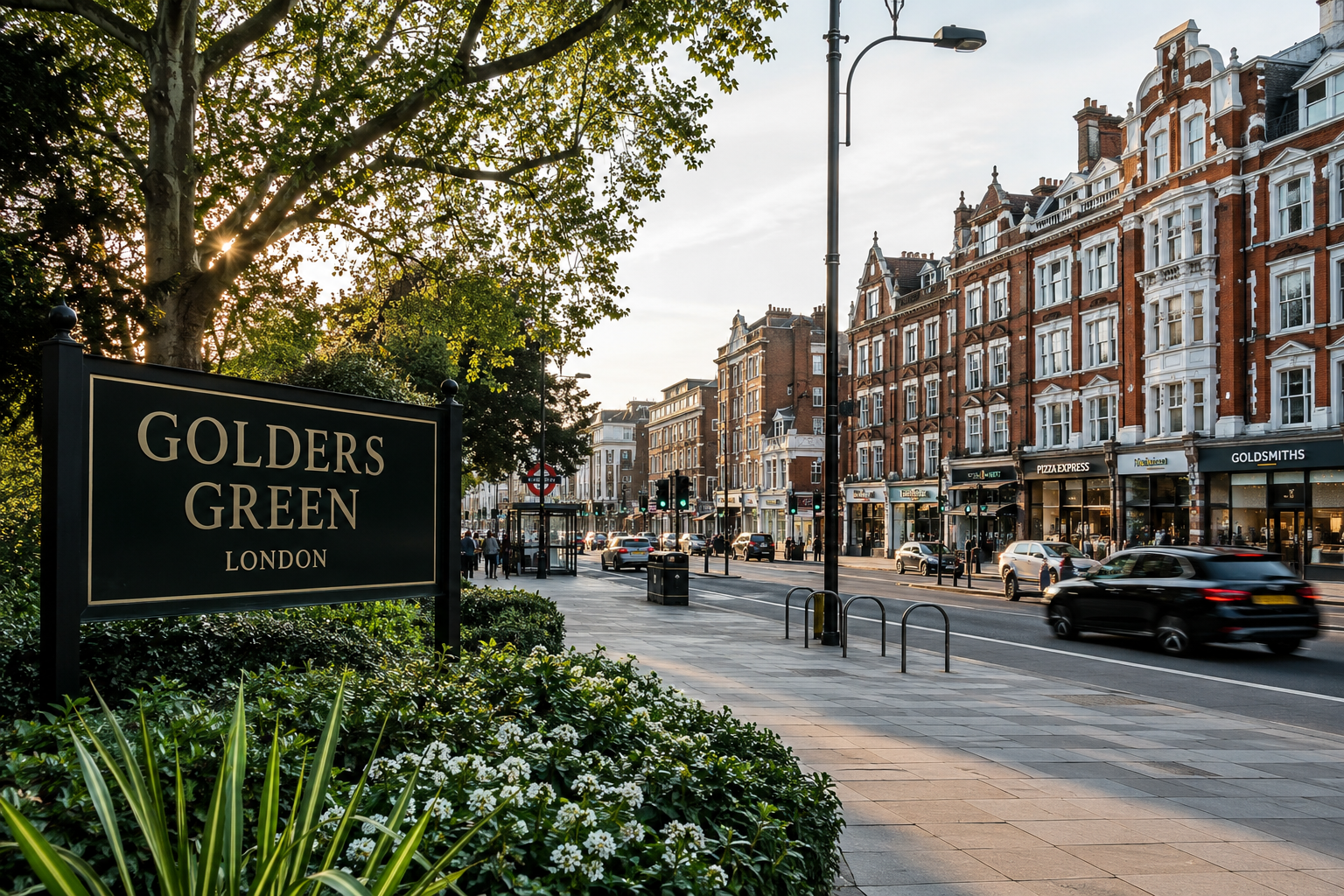 Elegant residential property in Golders Green surrounded by mature trees and greenery, showcasing premium London homes and luxury residential cleaning aesthetic.