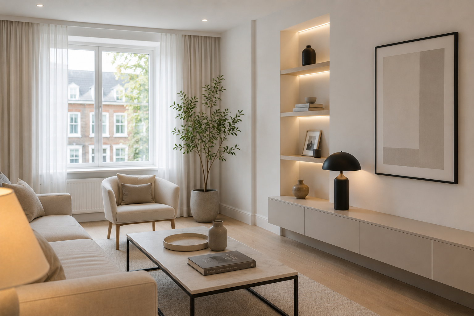 Modern luxury living room prepared for professional residential cleaning in Golders Green London