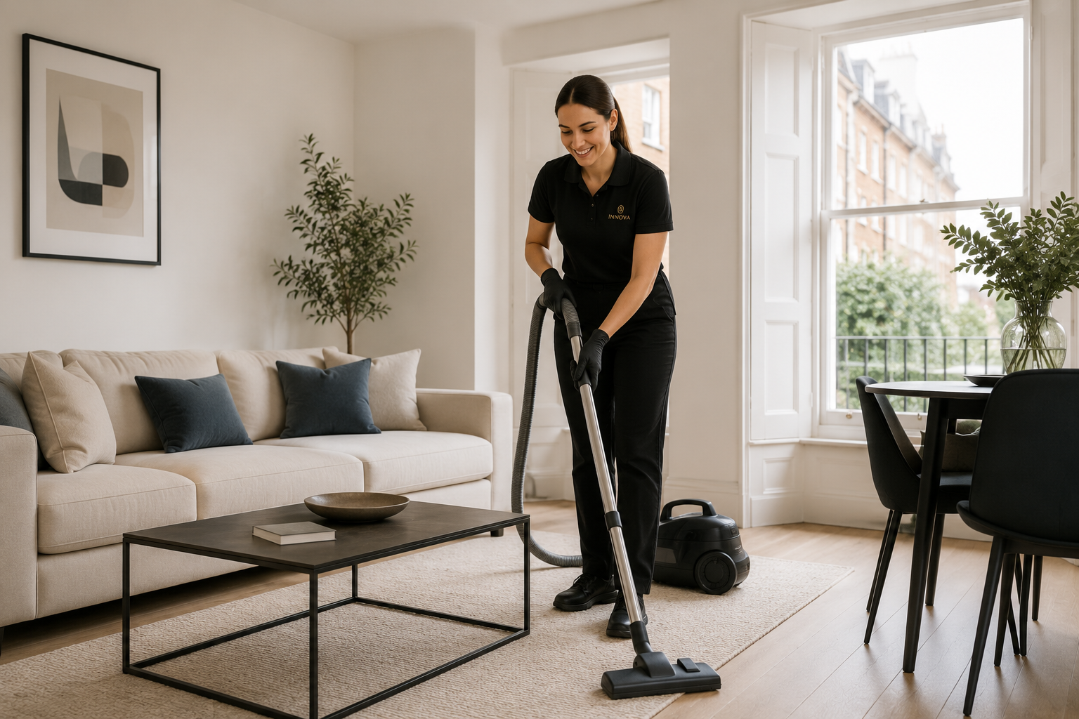 Innova professional cleaners providing residential cleaning services in a modern luxury home in London.