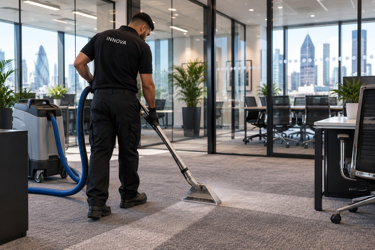 Professional commercial carpet cleaning in a Central London office by Innova Property & Cleaning Services