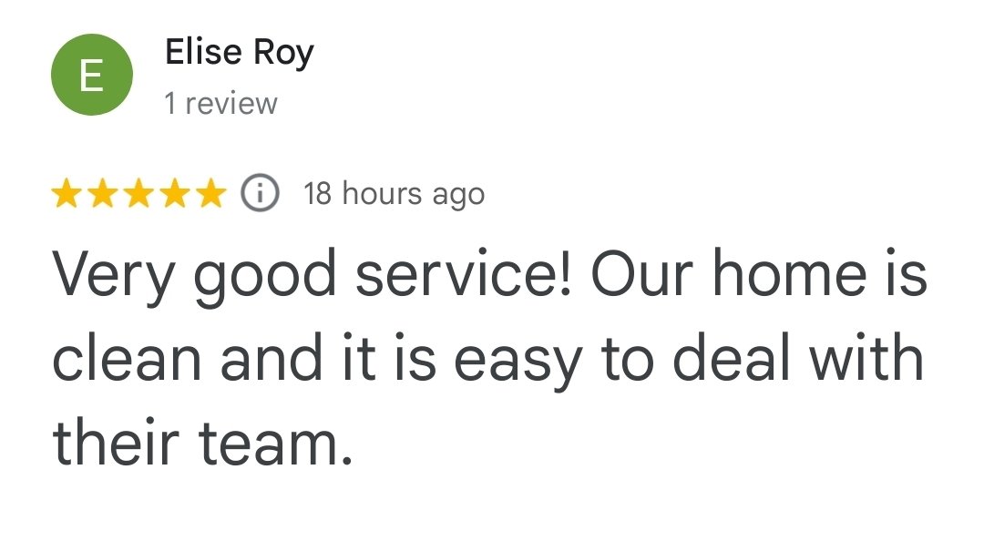 Customer review highlighting good service, cleanliness, and easy communication with the team.