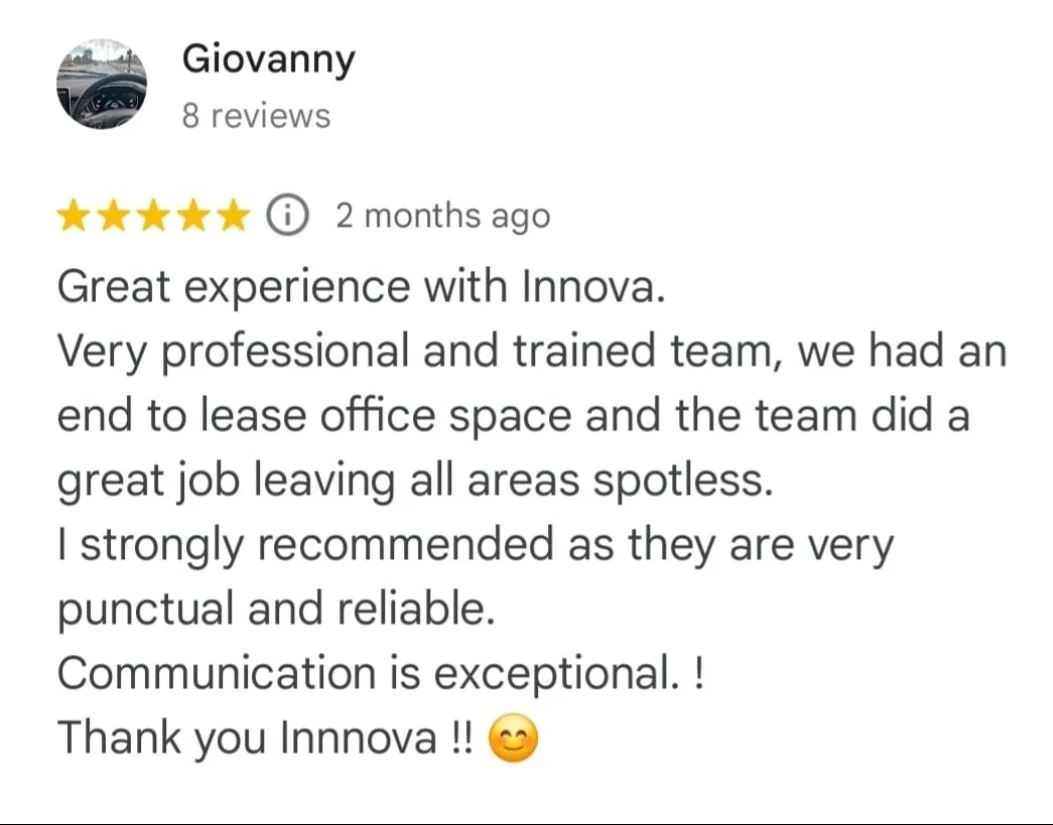 5-star customer reviews for Innova Commercial Cleaning in London