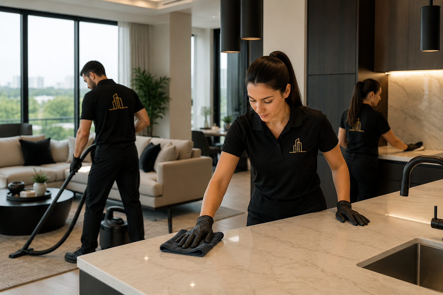 Professional cleaning services in London provided by the Innova team cleaning a modern luxury home.