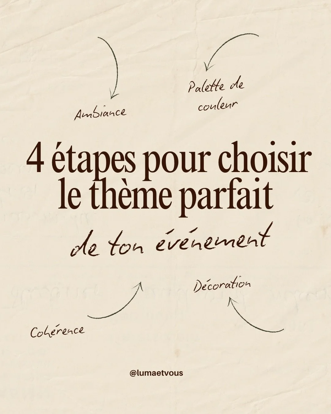 STOP ❌ Choisir ton th&egrave;me de mariage ou &eacute;v&eacute;nement au hasard !

Si ton mariage manque de coh&eacute;rence&hellip; c&rsquo;est souvent &agrave; cause du th&egrave;me 👀 

Swipe pour d&eacute;couvrir les 4 &eacute;tapes CL&Eacute;S p