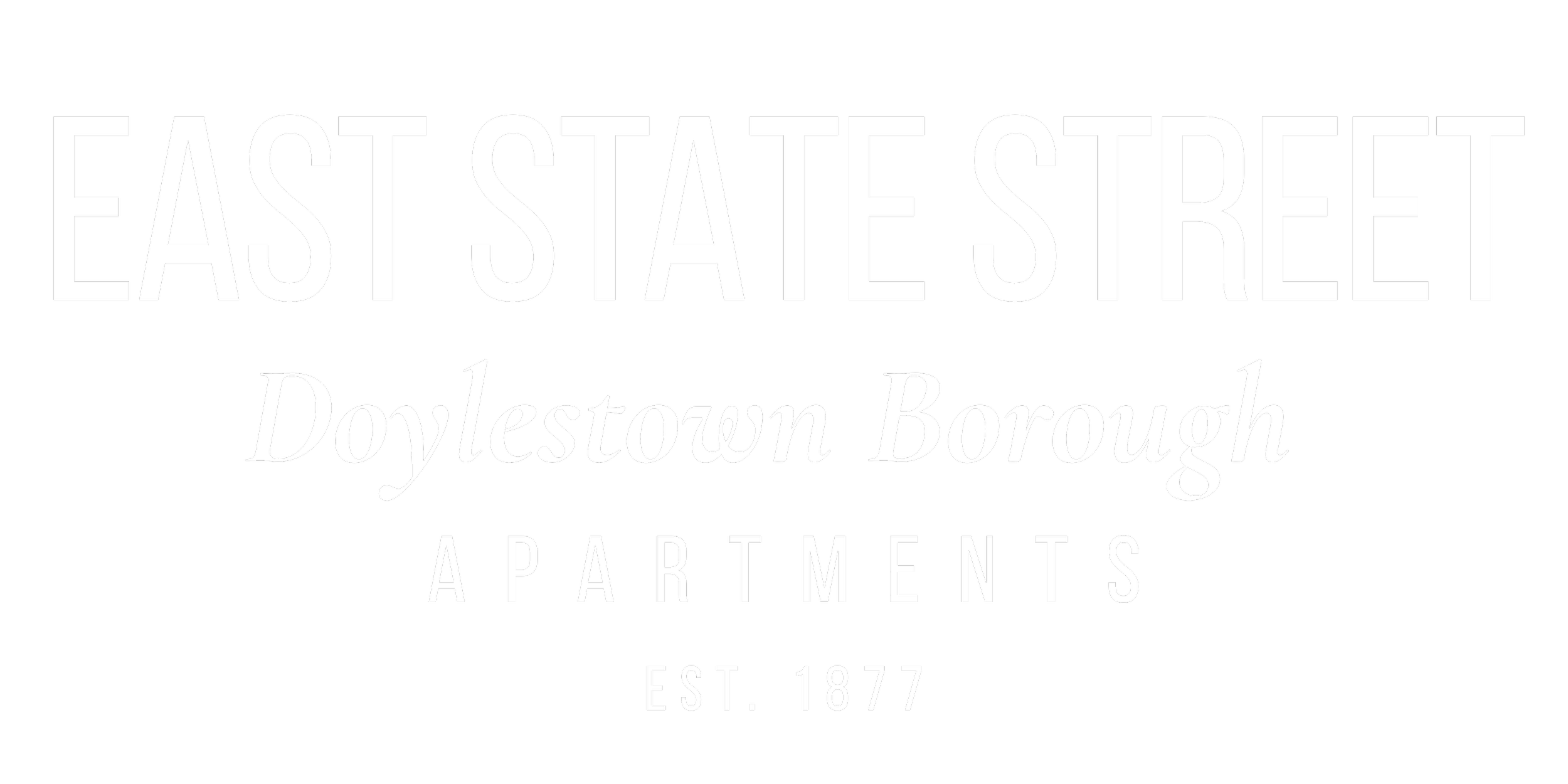 Sign for East 1st Street Doylestown Borough Apartments, established in 1877.
