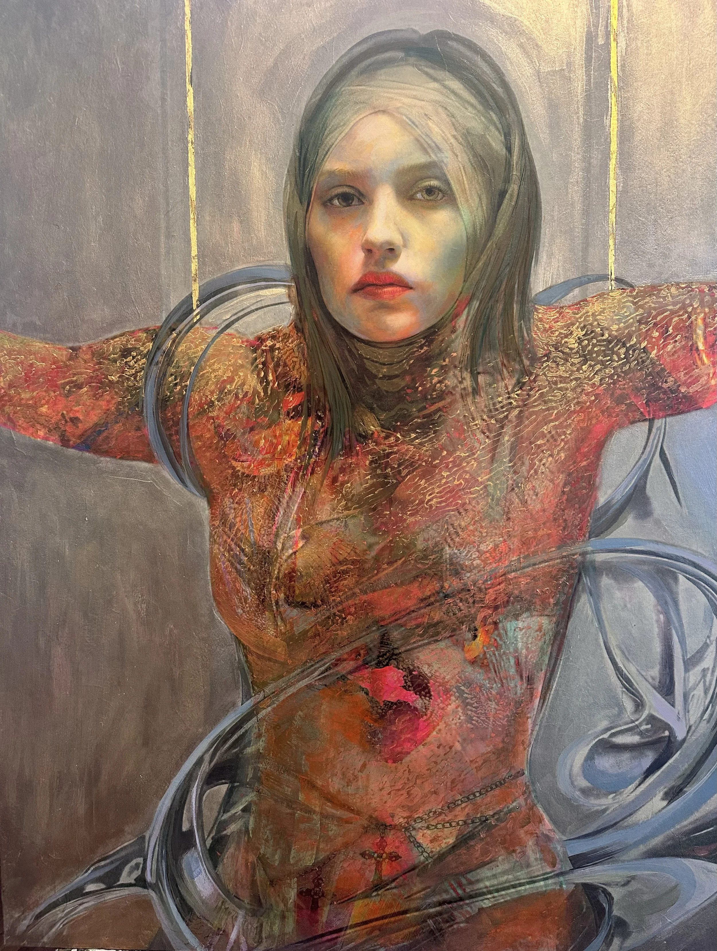 Lexi - 24" x  30", 1 0f 1, Acrylics, Gold Foil and Pigment Ink on Japanese Washi Paper